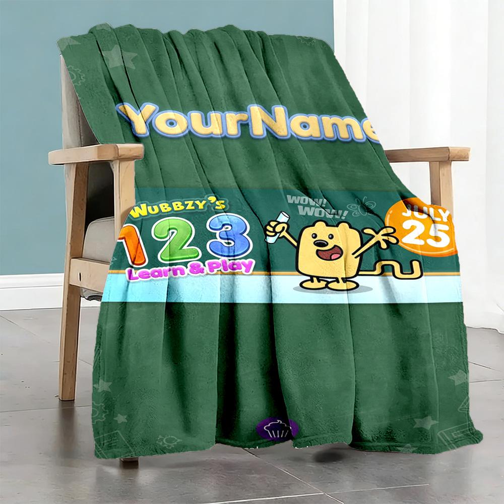 Wow! Wow! Wubbzy Personalized Text Blanket Gift Customizable Blanket Ultra-Soft Suitable for Bed Home Decor Office Livingroom Four Seasons Universal