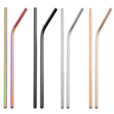 Colorful 201 Stainless Steel Straws Reusable Straight Bent Metal Drinking Straw Set Bar Accessory