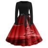 Women's Casual Vintage V-Neck Dress with Christmas Snowflake and Tree Print