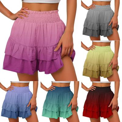Women's Fashion Summer High Waisted Pleated Shorts With Gradient Ruffled Hem Casual Shorts