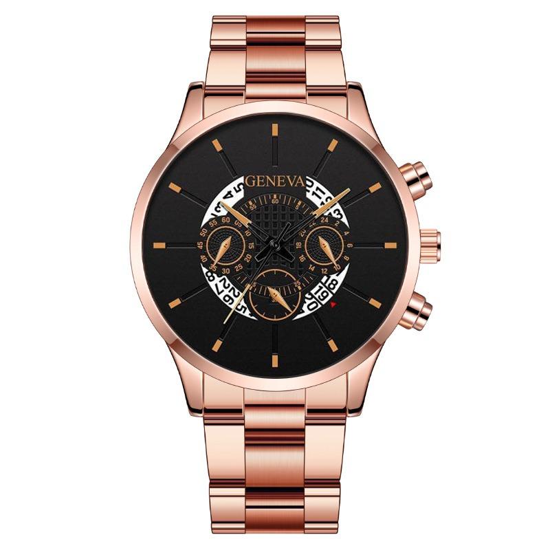 Popular GENEVA Three-eye Men's Watch Men's Watch Steel Belt Business Fashion Calendar Quartz Watch Men's