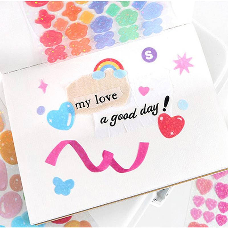 2 Pcs Color Fantasy Series Decorative PVC Laser Stickers Scrapbooking Stick Label Diary Stationery Album Rainbow Ribbon Sticker