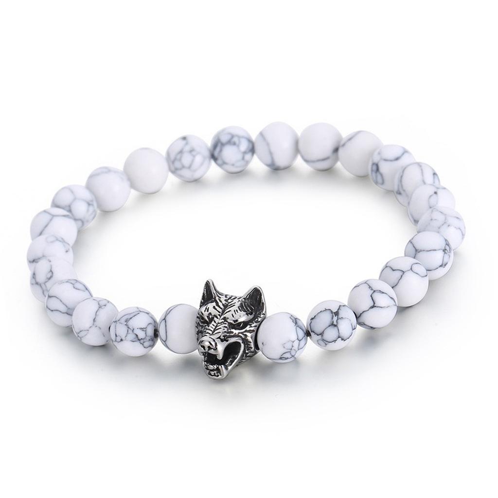 New Black Agate Tiger Eye Stone DIY Bracelet with Personalized Wolf Head Stainless Steel Trendy Men's Beaded Bracelet