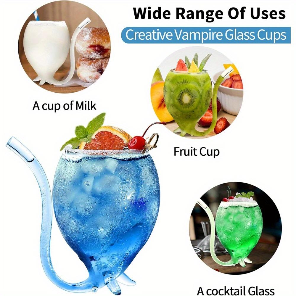 2 Stück Vampir-Weinglas, 344 ml, kreative Cocktailgläser, Dekanterbecher, Becher mit integriertem Strohhalm für Cocktail, Wein, Saft, Eis