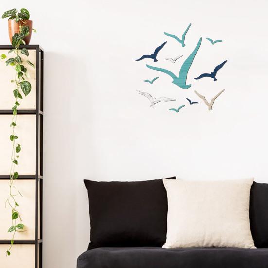 11 Pcs Wood Nautical Seagull Wall Art Handmade Coastal Theme Wall Decor Vintage Flying Sea Bird Wall Sculpture for Home Bathroom Lake House