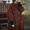 Women Vintage Dresses Print Floral Button Spring Stand Long Sleeve Chinese Style Loose Dresses