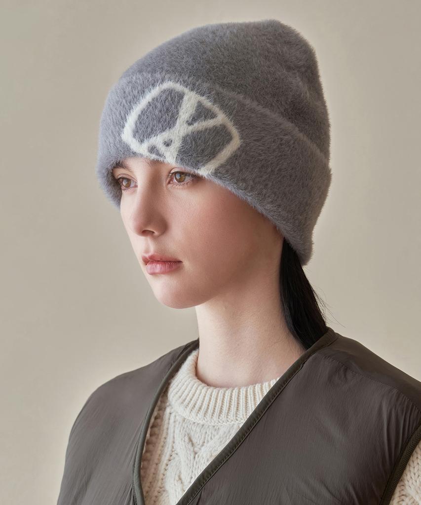 Bajal Va Square Jacquard Angora Beanie Grey