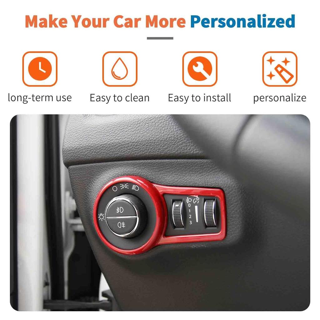 JeCar Headlight Switch Panel Trim Red Interior Accessories for Jeep Compass 2017-2020