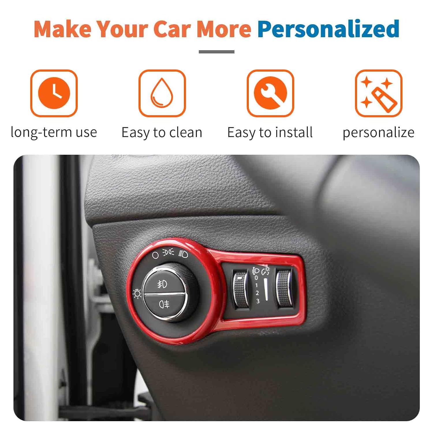 JeCar Headlight Switch Panel Trim Red Interior Accessories for Jeep Compass 2017-2020