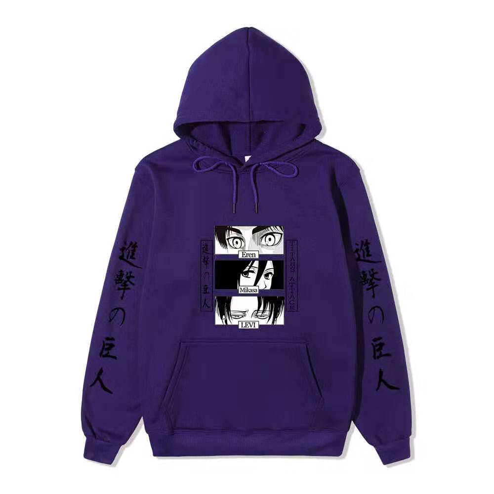 Unisex Attack on Titan Hoodie, Eren Mikasa Levi Anime Eyes Graphic Print Long Sleeve Pullover Hooded Sweatshirt Streetwear