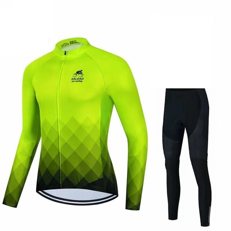 Mens Long Sleeve Cycling Jersey Set Quick Dry Breathable Lightweight Road Mountain Bike Apparel Fall Season