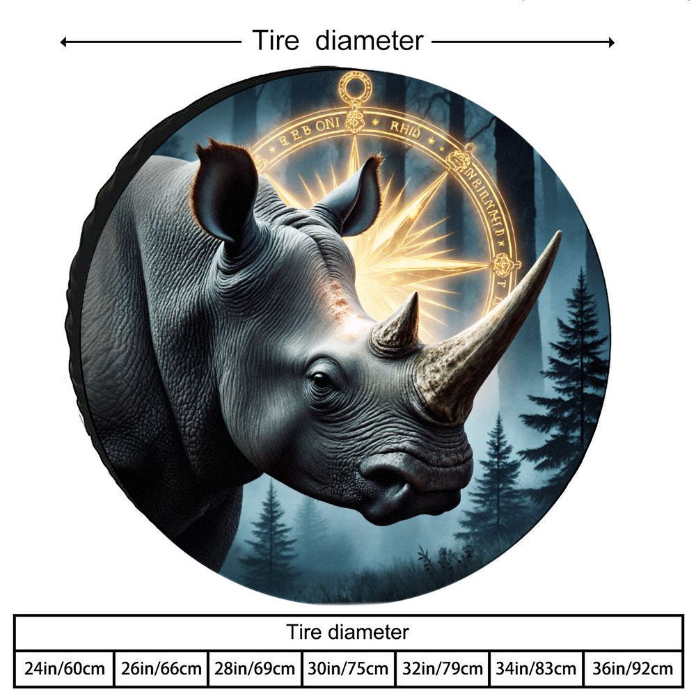 Rhino and Golden Compass Tire Cover Durable Polyester Scratch Resistant Universal Fit for RV SUV