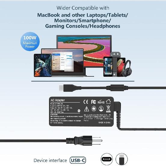 100W Universal USB-C Power Adapter Fast Charger, Compatible with Mac Book Pro/Air 16, 15, 14, 13 Inch,Mac Book Air 13 Inch 2021 2020 2019 2018,iPad