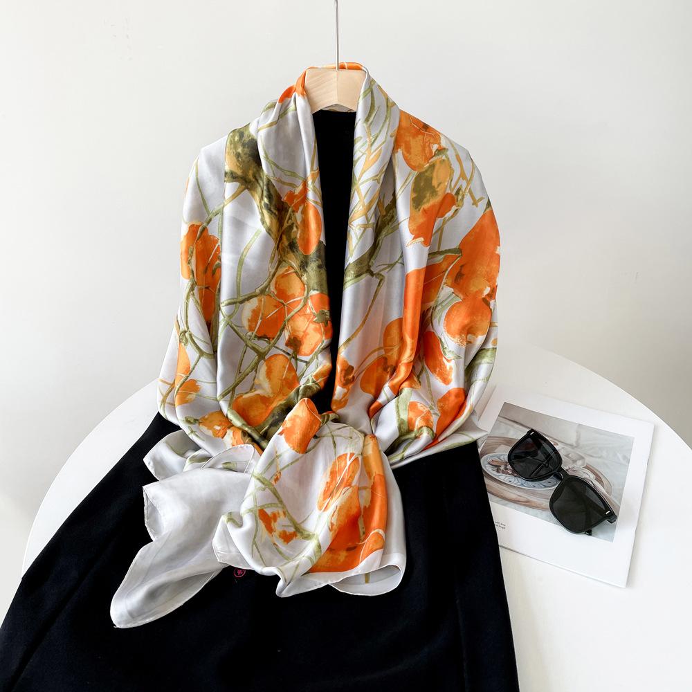 180 * 90cm Summer Women'S New Medium To Long Scarf Shawl Breathable Sunscreen Fashionable Versatile Premium Silk Scarf