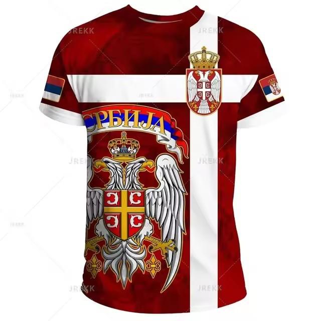 3D Printed Loose Summer New Serbia Men's Casual T-shirt Serbia Logo National Emblem