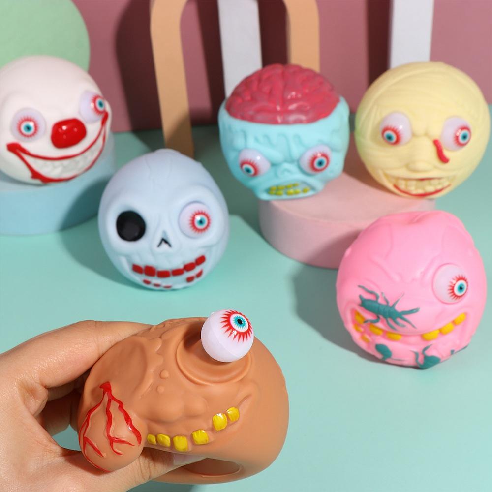 Soft Eye-popping Skull Toys Novelty Halloween Prank Toy Elastic Squeeze Fidget Toys Children/Kids