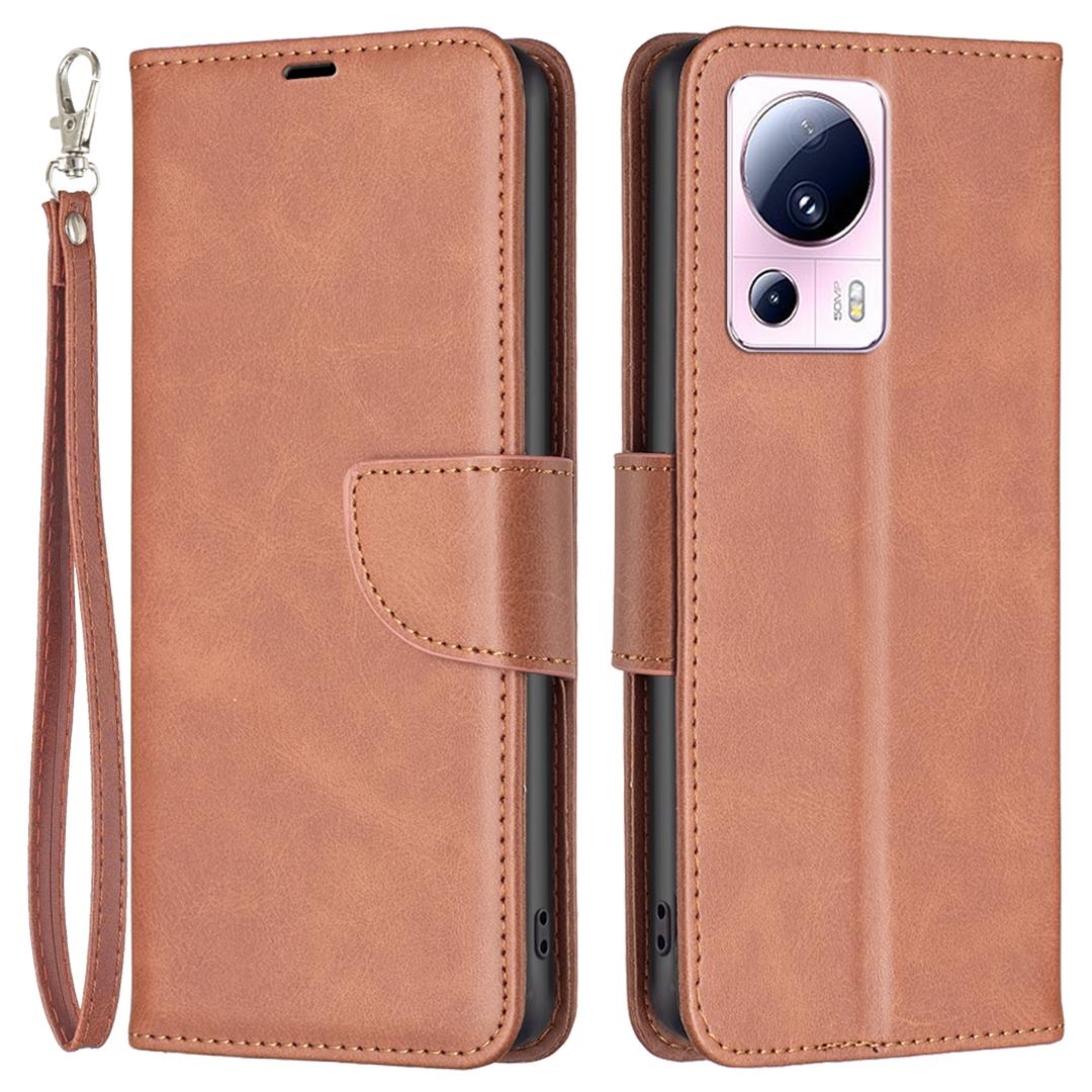 

For Xiaomi 13 Lite/Civi 2 5G Case Smooth Leather Wallet Stand Mobile Phone Cover with Strap Brown