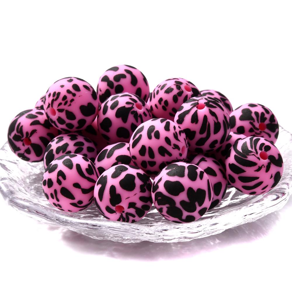 15mm 10Pcs Printed Silicone Beads Chewing Bead DIY Charms Newborn Nursing Accessories Necklace Pacifier Chain Teething Toy