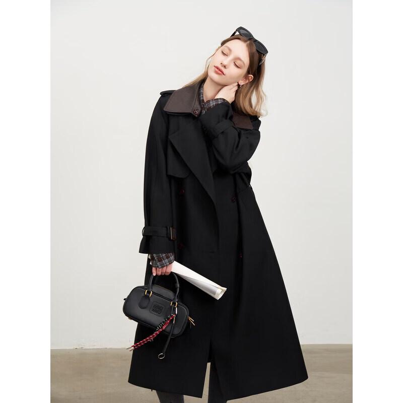 Women s Plus Size Detachable Collar Double-Breasted Trench Coat L