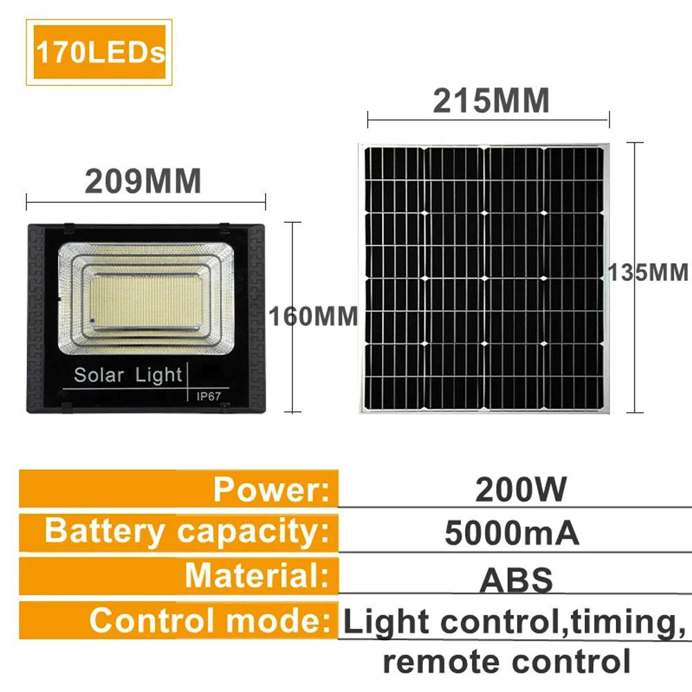 500W Large Battery Solar Panels LED Floodlight Remote Control IP67 Outdoor Solar Power Wall Lamp Corridor Garden Decoration
