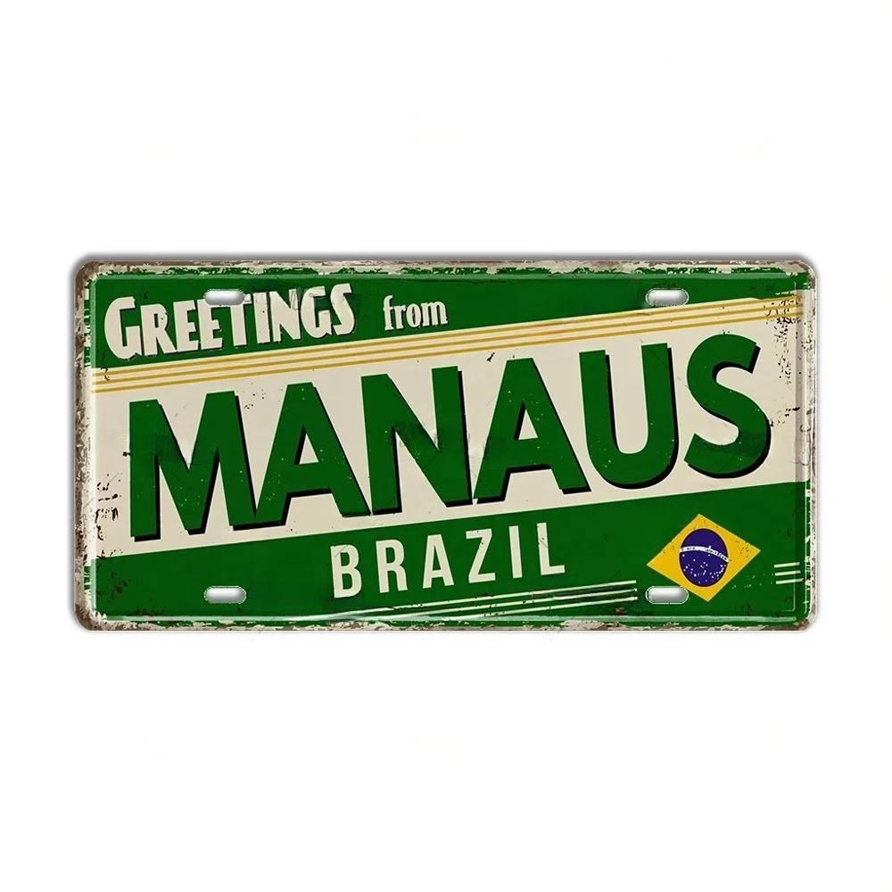 HD Metal Tin Sign Vintage Brazil Cities License Plate Style Retro Wall Art Decor for Home Bar Garage