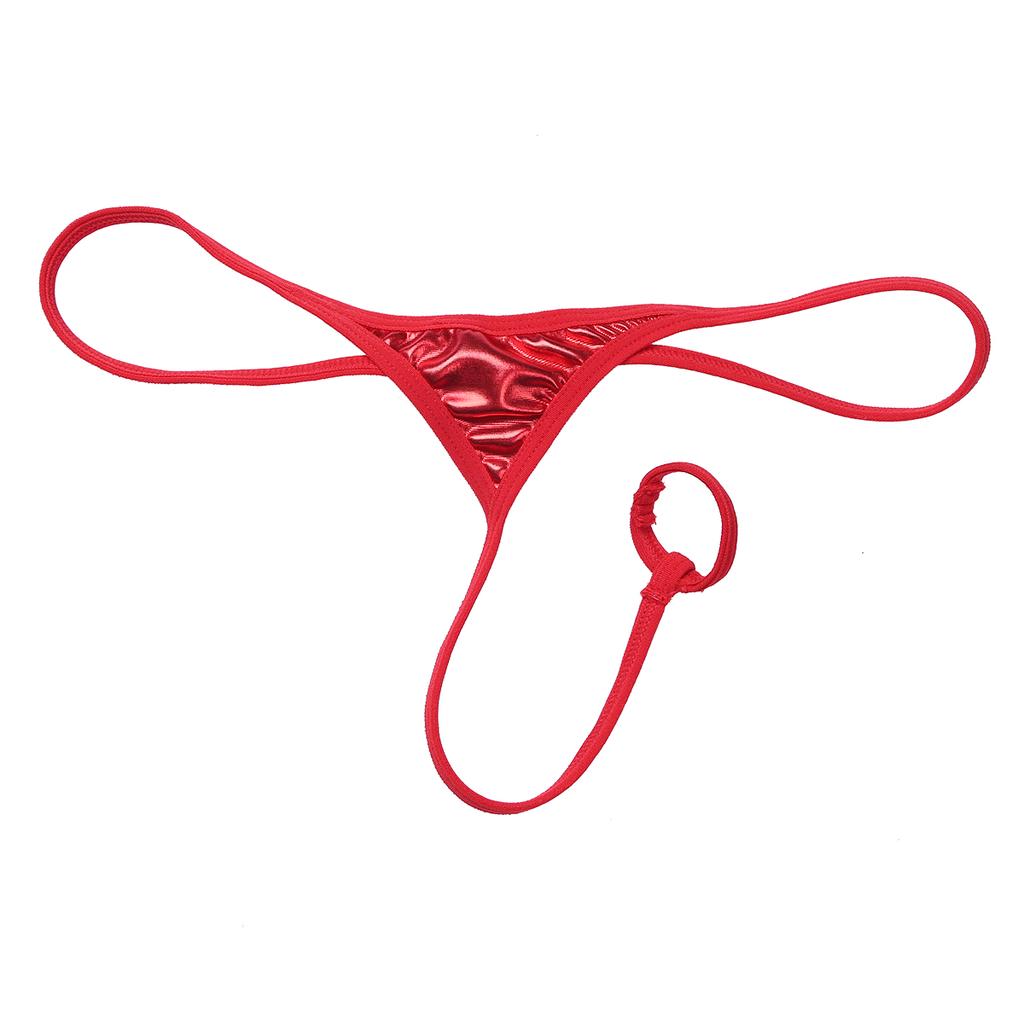 Men Lingerie Patent Leather G-String With Hole Loop Bikini Briefs Underwear Underpants