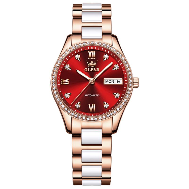 OLEVS Ceramics Women Watches Luxury Brand Diamond Automatic Mechanical Watch Ladies Waterproof Calendar Gift Reloj Muje