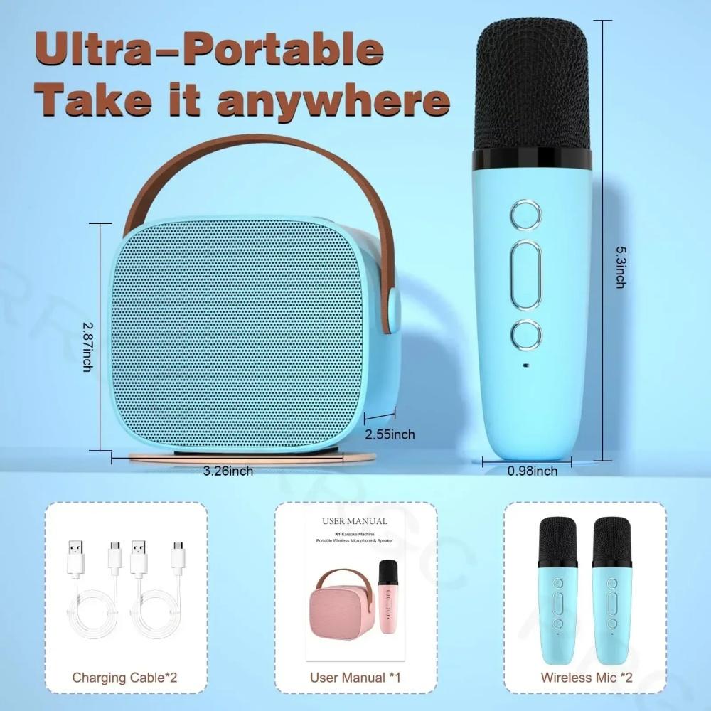 Mini Karaoke Machine Bluetooth-compatible Speaker 1-2 Wireless Microphone  Karaoke Speaker Set Music Player for Party Home