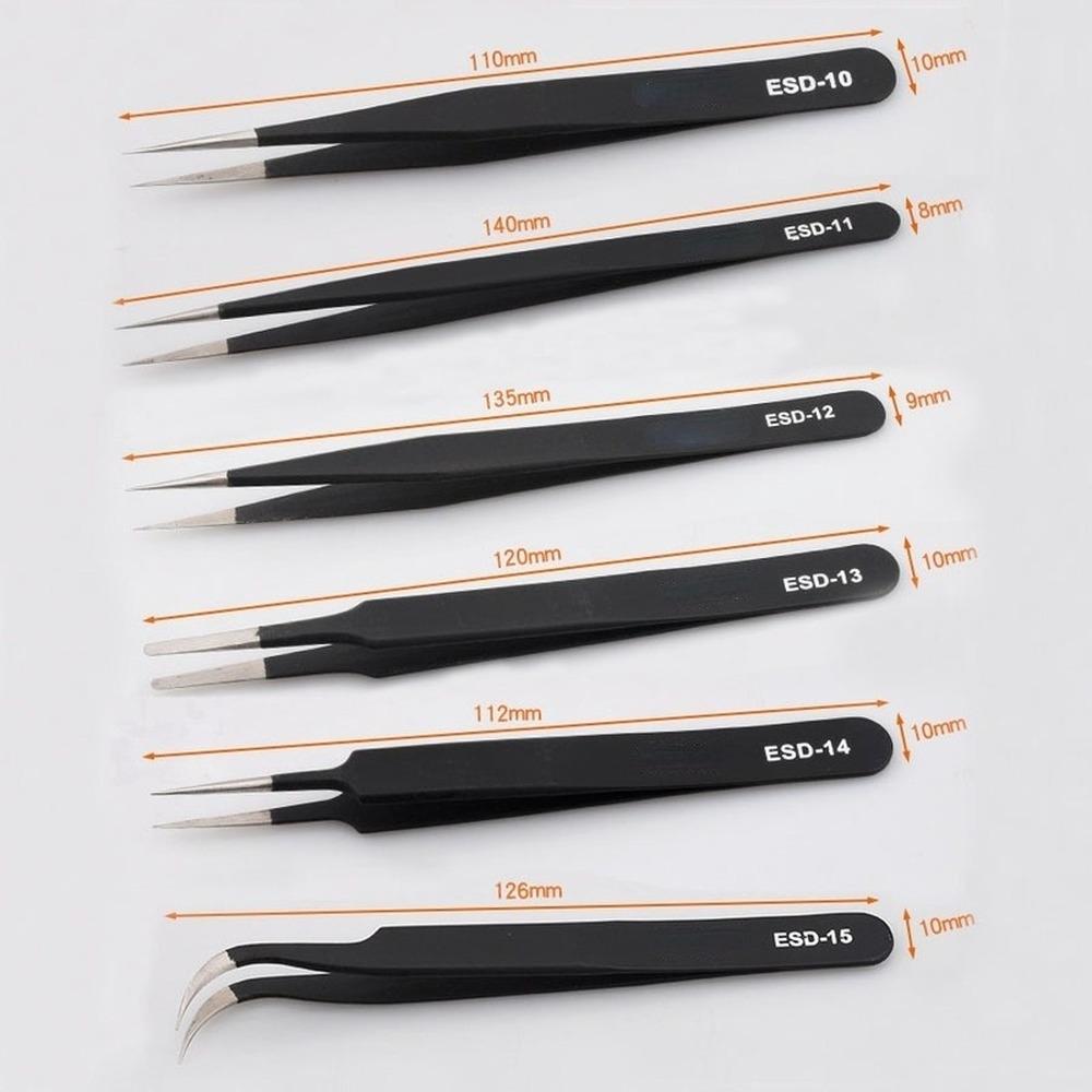 1Pc Anti-static Precision Tweezers Set Stainless Steel Tweezers Electronic Repair Soldering Iron Tool