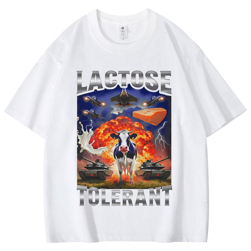

Lactose Tolerant Funny Cow Graphic T Shirts Men s Women s Fashion Vintage T-shirts High Quality Cotton Summer Breathable Top S