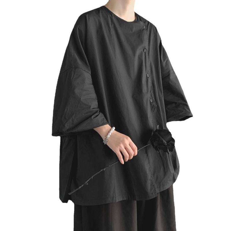 Sommer und Herbst Neue trendige Kurzarmhemden Retro-Mode Hip-Hop Kurzarmhemden Lose lässige einfarbige Hemden