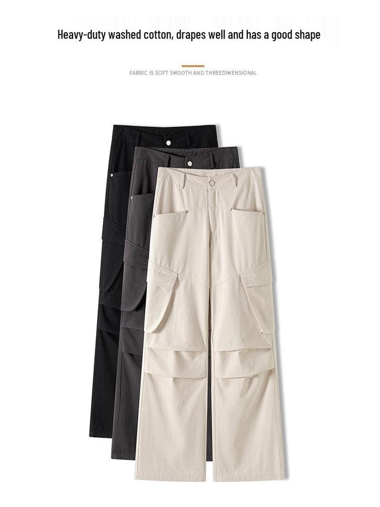 Women's Retro Multi-pocket Cargo Flare Pants - Cool, Loose Streetwear Pleated Style