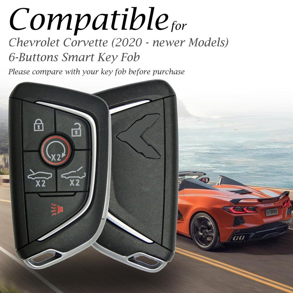 Vitodeco Genuine Leather Smart Key Fob Case with Leather Key Strap for Chevrolet Corvette