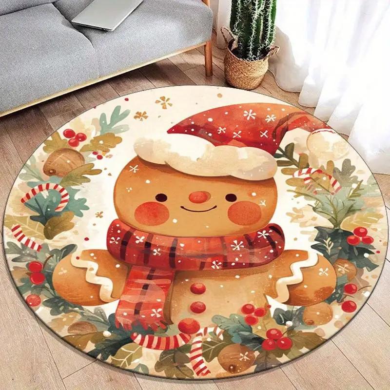 Christmas The Gingerbread Man Round Carpet Living Room Bedroom Floor Mat Festive Atmosphere Christmas Tree Home Rug