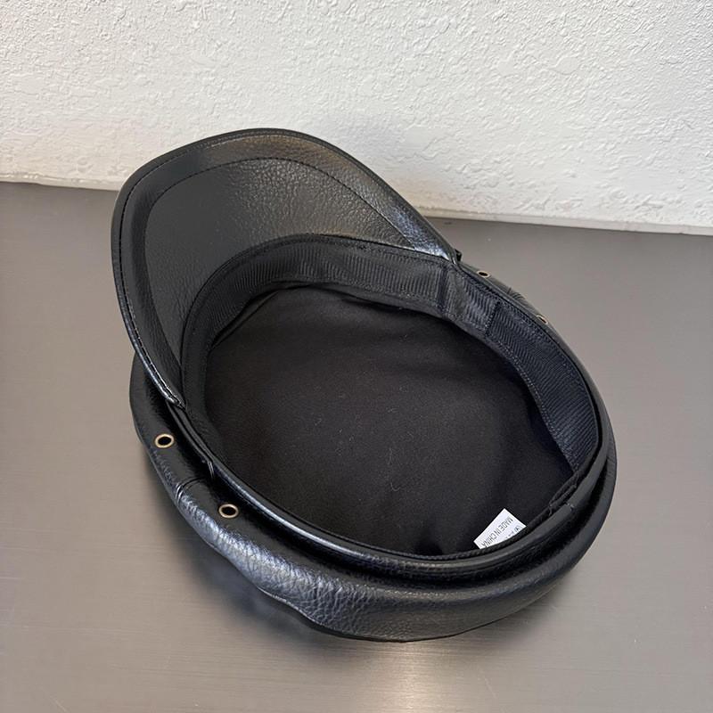 Solid Face Color Slimming  Navy Cap Short Visor Leather Material Supplies Women