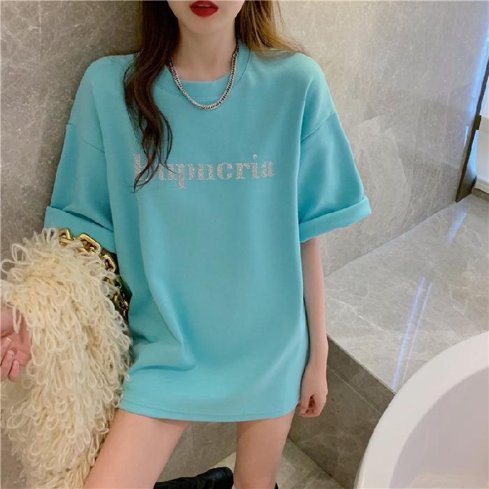 Summer Women Letter Print T-Shirt Girl Harajuku Round Neck Loose Casual Y2K White Pink Blue Tops Tees Short Sleeve Graphic T Shirts Hip Hop Streetwear