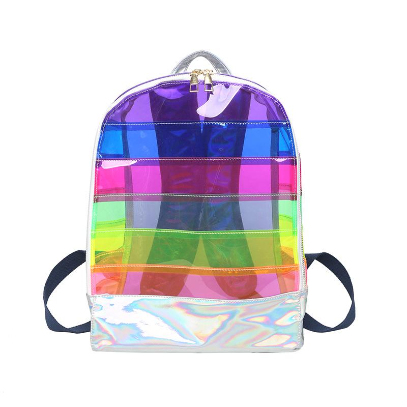 Zaino in PVC trasparente da donna, jelly, a righe, patchwork, laser, borsa da scuola, zaino alla moda per studenti di scuola media, borsa da spiaggia