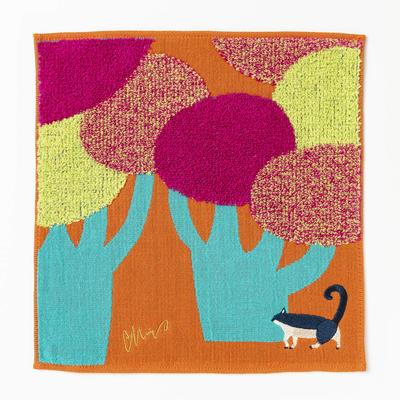 Kusunokibashi Monori Morita MiW Gauze Pile 25x25cm Handkerchief, Cat, Orange, A-66649-86-OR,