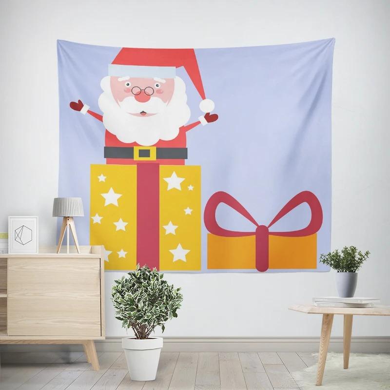 Christmas New Year Cute Santa Claus Gift Pattern Living Room Bedroom Decorative Tapestry