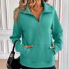 Damen Stehkragen Halber Reißverschluss Langarm Sweatshirt Lockerer Schnitt Pendler Unifarben Tasche Pullover Top