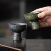 Old Rock Clay Goblet Silver Gilded High Foot Master Cup Bronze Glaze Ceramic Teacup Chinese Kungfu Teaware Tea Bowl Drinkware