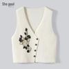 Women's V-Neck Beaded Embroidered Knit Vest