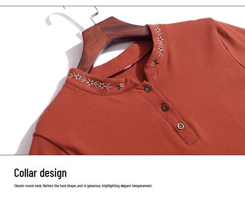 Embroidered Round Neck Loose-Fit Pullover Blouse for Autumn/Winter