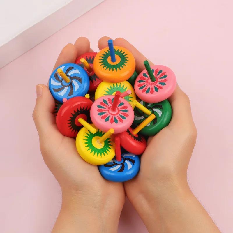 10Pcs Mini Wooden Gyro Spinning Top Desktop Finger Toys Kids Birthday Party Favors Goodie Bag Pinata Fillers Christmas Gift