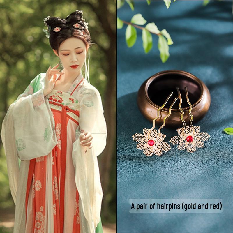 Tang Style Butterfly Flower Hanfu Hairpins - Simple Versatile U-Shaped Hair Accessories.