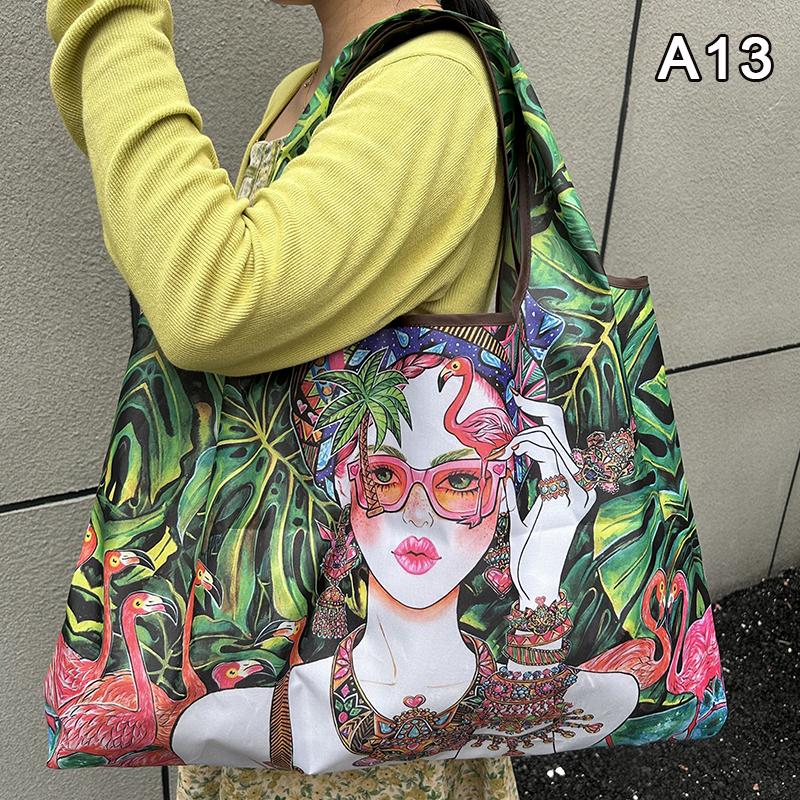 Bag Foldable Shopping Bag Reusable Grocery Storage Bag Nylon Portable Shoulder Handbag Travel Tote Bag