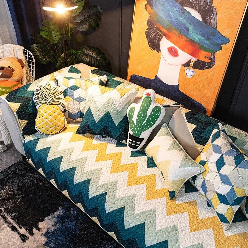 Four Season Universal Cartoon White Non-slip Sofa Covers for Living Room Cushion Couch Embroidery Soft Fabric