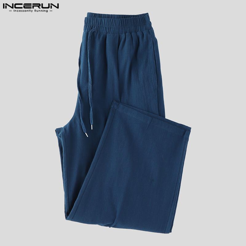 INCERUN Vintage Two Pieces Men Lapel Neck Short Sleeve T-Shirt Long Straight Pants Outfits