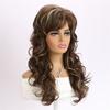 Synthetische Braune Gemischt Blonde Strähnchen Perücken für Frauen Lange Lockige Perücke mit Pony Natürlich Elegant Mami Täglich Damenperücke Party