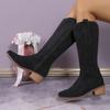 Fashion New Embroidered Western Cowboy Boots for Women Autumn Pointed Toe Thick Heel High Knee Boots Woman Loose Leather Long Boots